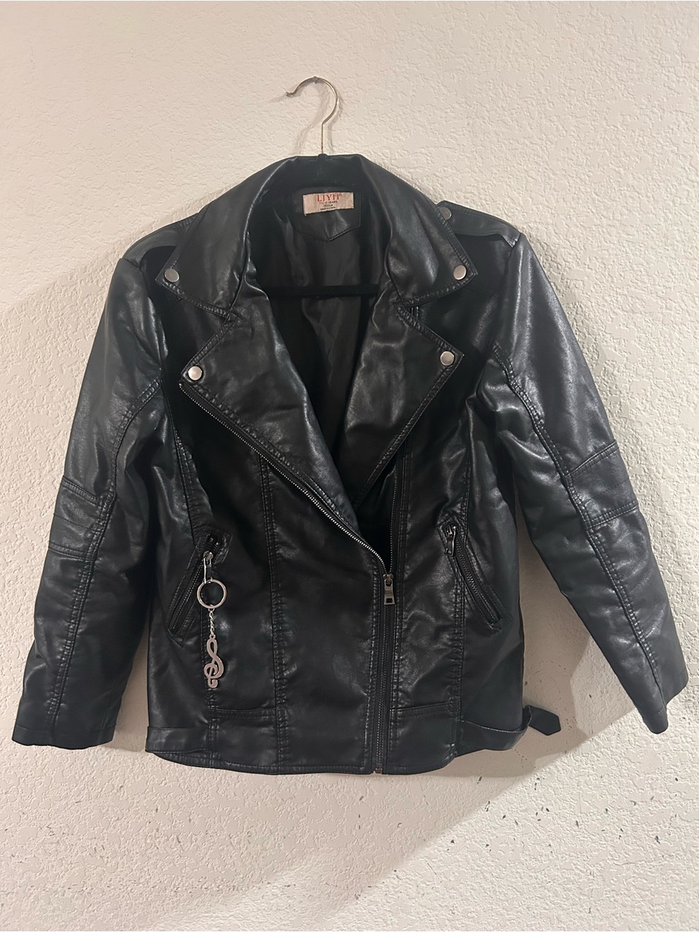 Black Faux Leather Moto Jacket with Asymmetric Zip